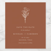 Terracotta Minimalistisch Botanische Save the Date Weinetikett (Einzelnes Label)