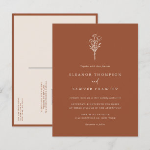 Terracotta Minimalistisch Bouquet QR Code Wedding Einladungspostkarte