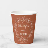 Terracotta Minimalistisch Branch Leaf Wreath Weddi Pappbecher (Vorderseite)