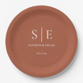 Terracotta Minimalistisch Chic Monogram Wedding Pappteller (Vorderseite)