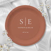 Terracotta Minimalistisch Chic Monogram Wedding Pappteller