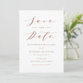 Terracotta Minimalistisch Dainty Script Wedding Save The Date (Stehend Vorderseite)