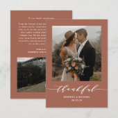 Terracotta Minimalistisch Dankbare Script Wedding Dankeskarte (Vorne/Hinten)