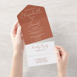 Terracotta Minimalistisch Elegante Script Wedding All In One Einladung