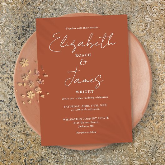 Terracotta Minimalistisch Elegante Script Wedding Einladung