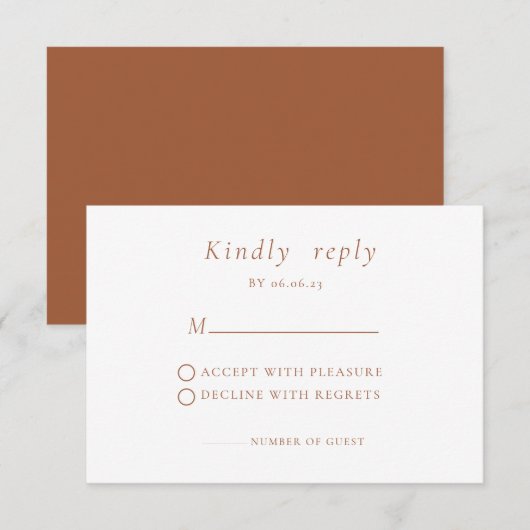 Terracotta Minimalistisch Elegante Wedding RSVP Ca Karte (Vorne/Hinten)