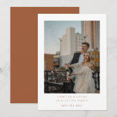 Terracotta Minimalistisch Elegantes Foto Save the  Einladung (Vorne/Hinten)