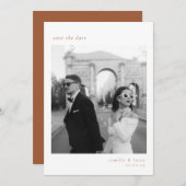 Terracotta Minimalistisch Elegantes Foto Save the Einladung (Vorne/Hinten)