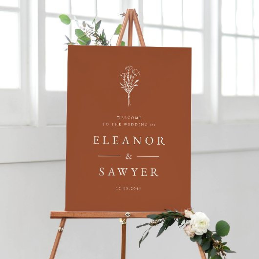 Terracotta Minimalistisch Floral Bouquet Wedding P Poster