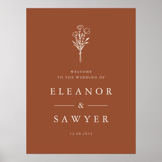 Terracotta Minimalistisch Floral Bouquet Wedding P Poster (Vorne)