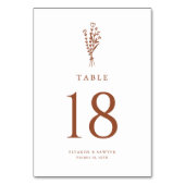 Terracotta Minimalistisch Floral Bouquet Wedding Tischnummer (Rückseite)