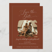 Terracotta Minimalistisch Moderne Pinselstriche Save The Date (Vorne/Hinten)