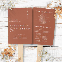 Terracotta Minimalistisch Monogram Wedding Program Fächer