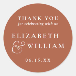 Terracotta Minimalistisch Monogram Wedding Vielen  Runder Aufkleber