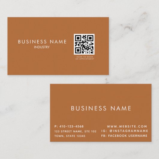 Terracotta Minimalistisch QR Code Business Card Visitenkarte (Vorne/Hinten)