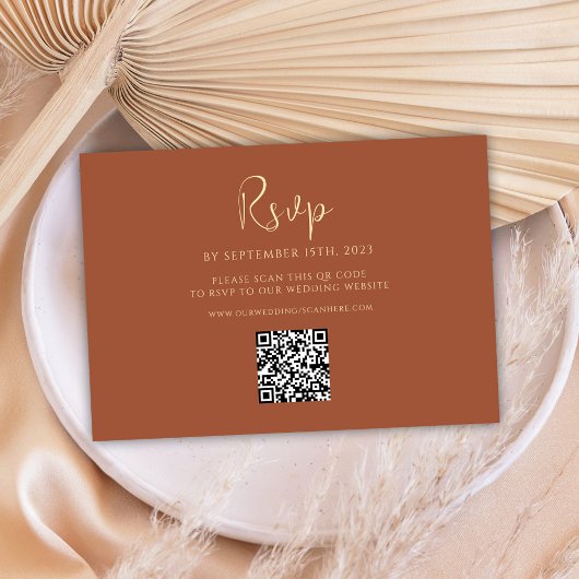 Terracotta Minimalistisch QR Code Wedding RSVP Karte