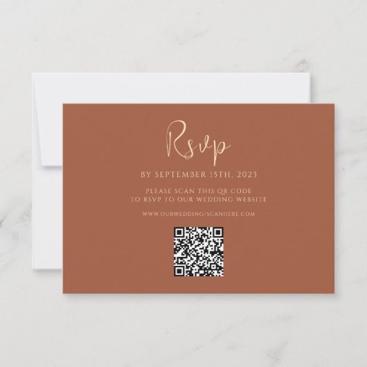 Terracotta Minimalistisch QR Code Wedding RSVP Karte (Vorderseite)