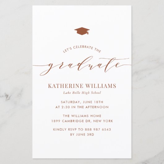 Terracotta Minimalistisch Script Abschluss Einladu (Vorderseite)