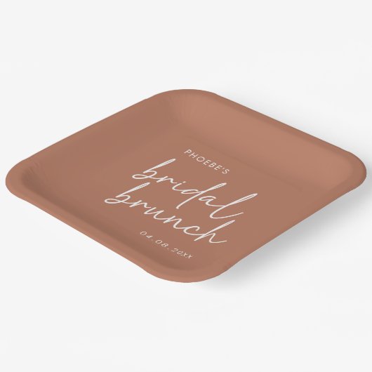 Terracotta Minimalistisch Script Bridal Brunch Pappteller (Gewinkelt)