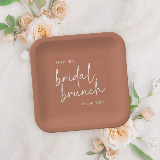 Terracotta Minimalistisch Script Bridal Brunch Pappteller