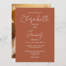 Terracotta Minimalistisch Script Foto Wedding Einladung