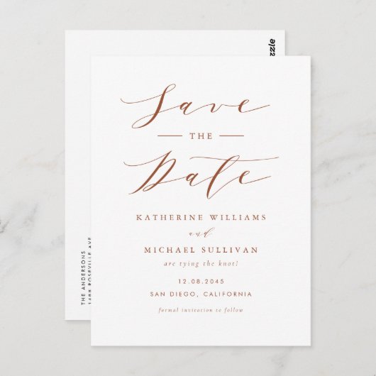 Terracotta Minimalistisch Script QR Code Save the  Postkarte (Vorne/Hinten)