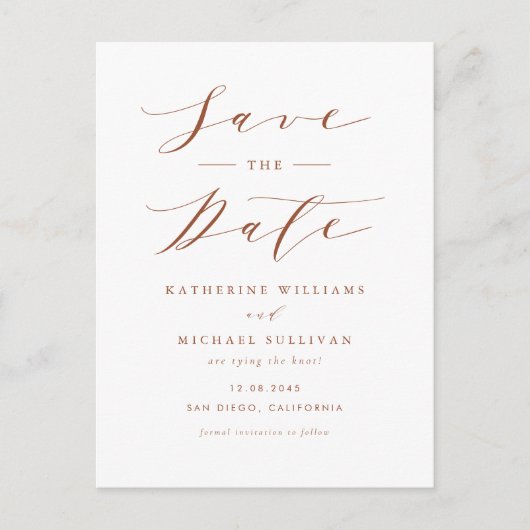 Terracotta Minimalistisch Script QR Code Save the Postkarte (Vorderseite)