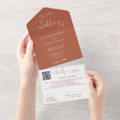 Terracotta Minimalistisch Script QR Code Wedding All In One Einladung (Abreißen)