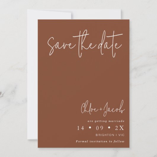 Terracotta Minimalistisch Script Save the Date Einladung (Vorderseite)
