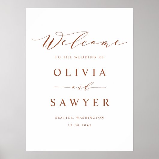 Terracotta Minimalistisch Script Wedding Willkomme Poster (Vorne)
