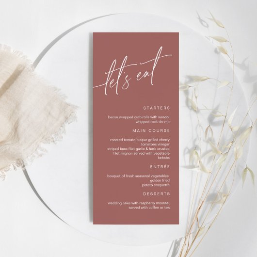 Terracotta Minimalistisch Wedding Menu Menükarte