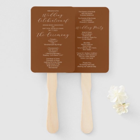 Terracotta Minimalistisch Wedding Program Fächer (Vorne und Hinten)