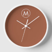 Terracotta Minimalistisch White Monogram Uhr (Vorderseite)