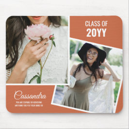 Terracotta Minimalistisch Zwei-Foto-Graduate Mousepad