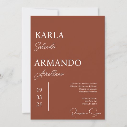 Terracotta minimalistische Hochzeit Einladung Span (Vorderseite)