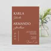 Terracotta minimalistische Hochzeit Einladung Span (Stehend Vorderseite)