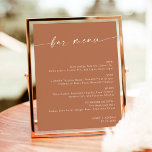 Terracotta Minimalistische Hochzeitsmenü, Drink Me Poster<br><div class="desc">Dieses wunderschöne Drink Menu Sign bietet eine wunderbar moderne minimalistische Eleganz,  um Ihre Hochzeit oder besondere Veranstaltung zu zeigen. Bearbeiten Sie die meisten Texte einfach,  um sie Ihrem Stil anzupassen. Text- und Hintergrundfarben sind vollständig editierbar —> klicken Sie auf die Schaltfläche "Weitere Anpassungen",  um sie zu bearbeiten!</div>