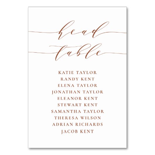 Terracotta Minimalistische Script-Hochzeit Tischnummer (Vorderseite)