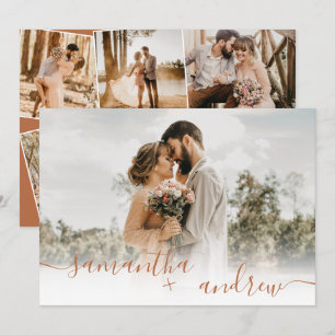 Terracotta minimalistische Skript 5 Fotos Hochzeit Einladung