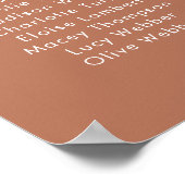 Terracotta Minimalistisches Brautparty Sitzplan Poster (Ecke)