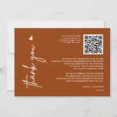 Terracotta Minimalistisches Foto QR Code Hochzeit Dankeskarte (Vorderseite)