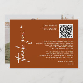 Terracotta Minimalistisches Foto QR Code Hochzeit Dankeskarte