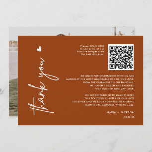 Terracotta Minimalistisches Foto QR Code Hochzeit Dankeskarte
