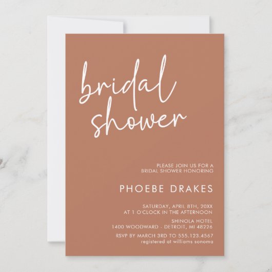 Terracotta Minimalistisches Script-Brautparty Einladung (Vorderseite)