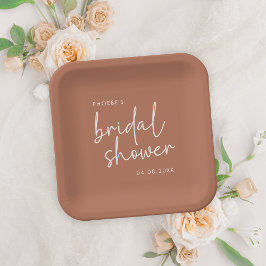 Terracotta Minimalistisches Script-Brautparty Pappteller