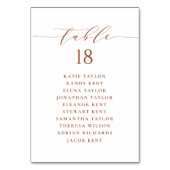 Terracotta Minimalistisches Skript Hochzeitsplan Tischnummer (Rückseite)