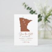 Terracotta Minnesota Karte QR-Code Save the Date (Stehend Vorderseite)