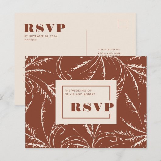 Terracotta Modern Boho Wedding RSVP Postkarte (Vorne/Hinten)