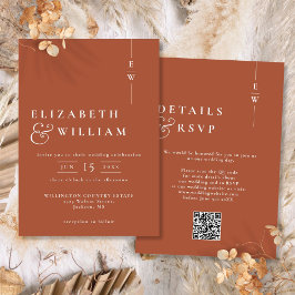 Terracotta Modern Monogram Wedding QR Code Einladung