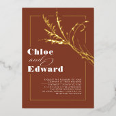 Terracotta Modern Pampas Grass Boho Wedding Folieneinladung (Vorderseite)